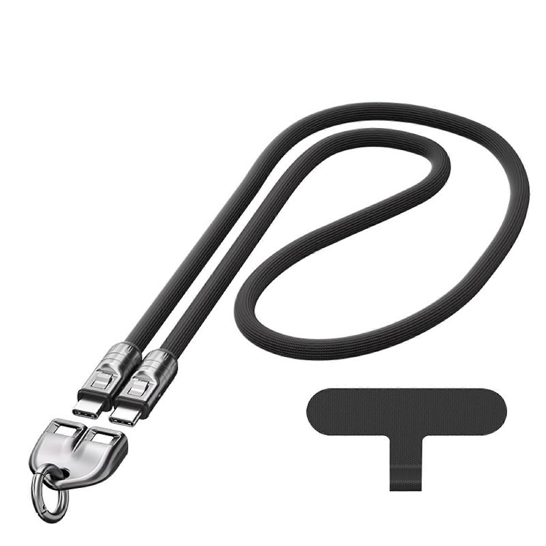 C to C 240W Charging Cable with 1.2m Crossbody Type-C Cord and Wearable Phone Lanyard Bracelet Design (Black)