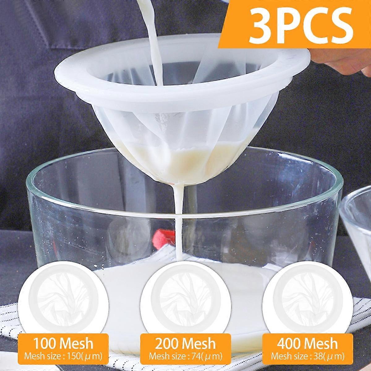 Jetcloudlive 3Pcs Nylon Mesh Strainer Set, Fine Sieve Cloth with Handle for Kitchen, Yogurt, Milk, Coffee - Heat Resistant & Durable