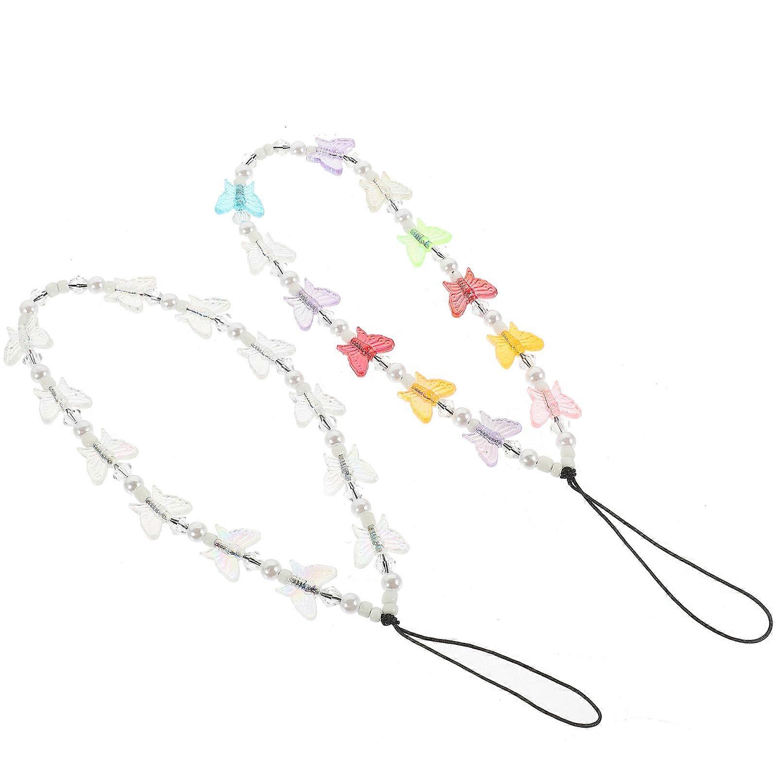 Mobile Phone Charms 2Pcs Colorful Beaded Butterfly Chains For Everyday Use Lightweight Practical Accessories