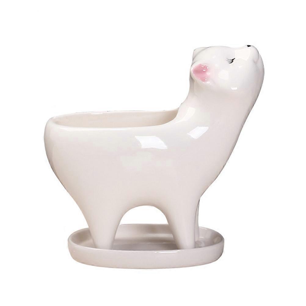 Succulent Gardening Flower Pot for Storage Use 3Pcs Ceramic Cat Model