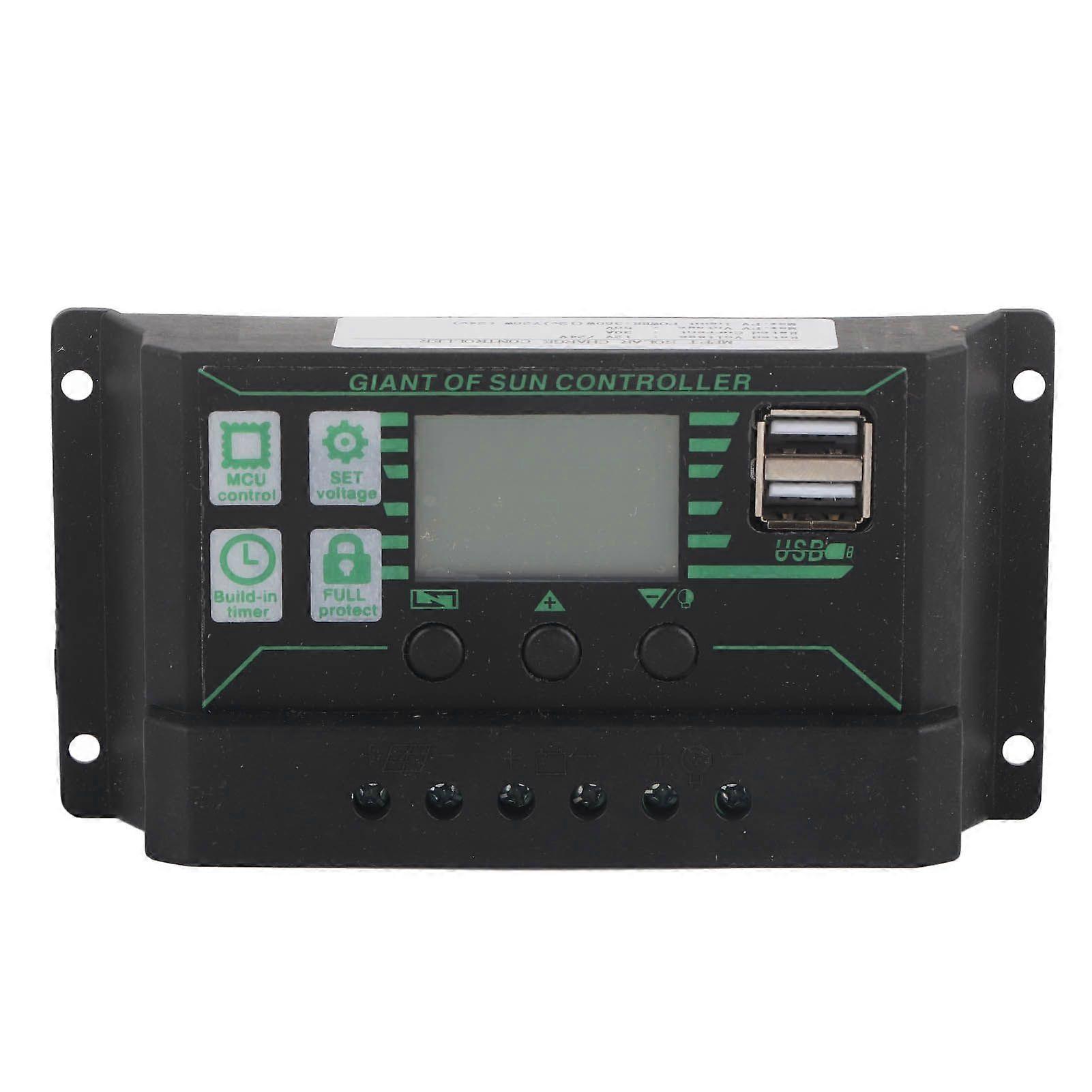 Solar Panel Regulator Charge Controller PWM Dual USB LCD Display 30A 12V/24V for Lampz30