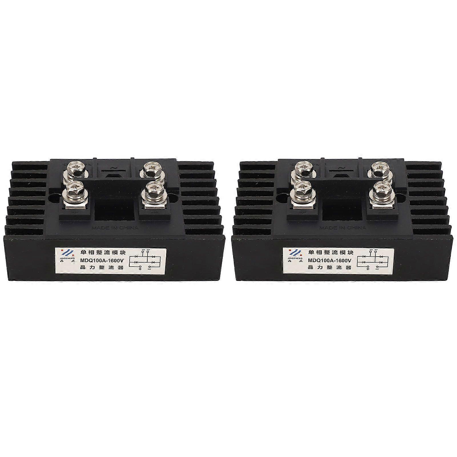 2Pcs Single Phase Bridge Rectifier 100A 1600V 4 Terminals Current Conversion Module Waterproof Black