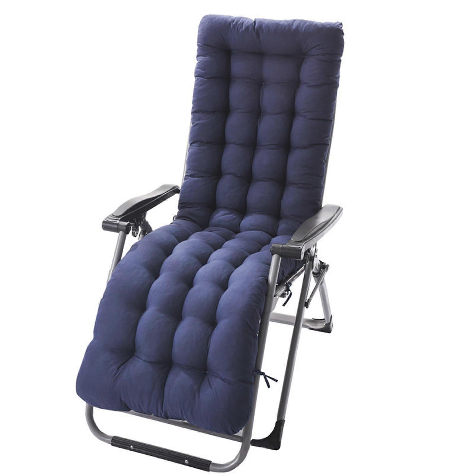 Thick Outdoor Lounge Chair Cushion Navy Blue 48x125x8cm Soft Reclining Pillow With Ties For Patio Pool Beach