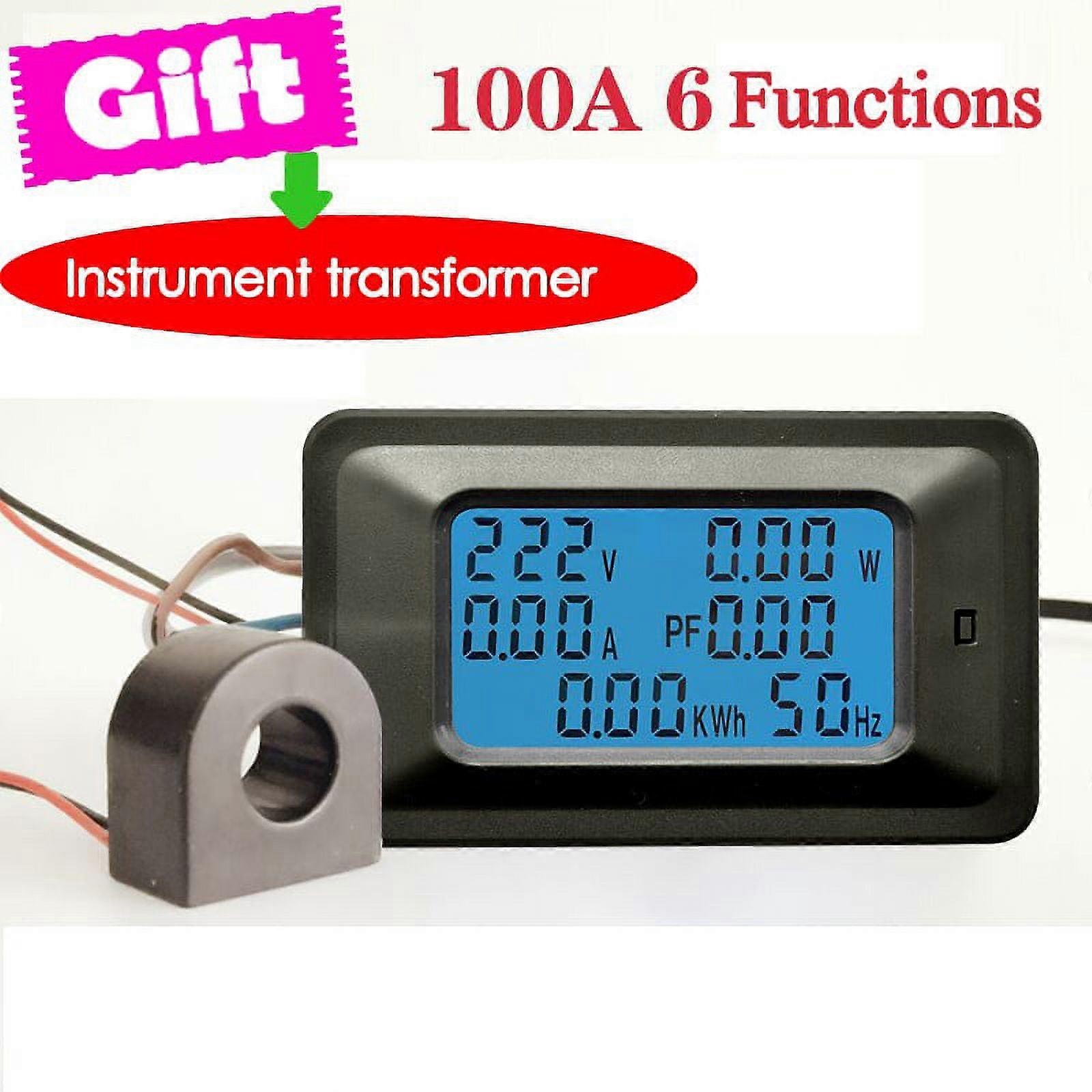 AC 110V-250V 100A LCD Digital Panel Power Watt Meter Monitor Voltmeter Ammeter