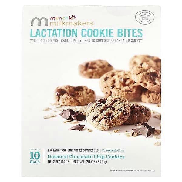 Munchkin, MilkmakersÃÂÃÂÃÂÃÂ®, Lactation Cookie Bites, Oatmeal Chocolate Chip Cookies, 10 Bags, 2 oz (57 g) Each