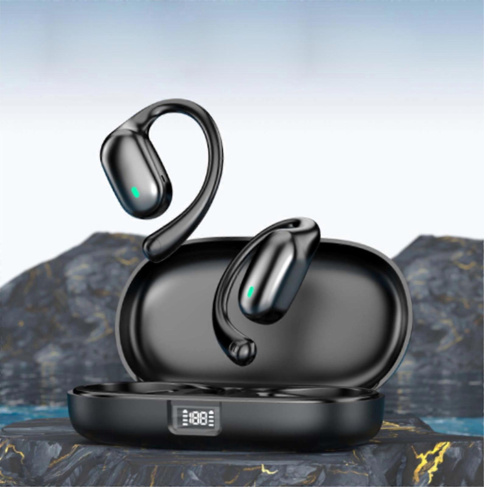 Jacenvly 2024 New Wireless Bluetooth Earphones, Conduction Ear Mounted, Non-In-Ear, Digital Display, Noise Reduction, Sports, Ultra Long Range, Beige