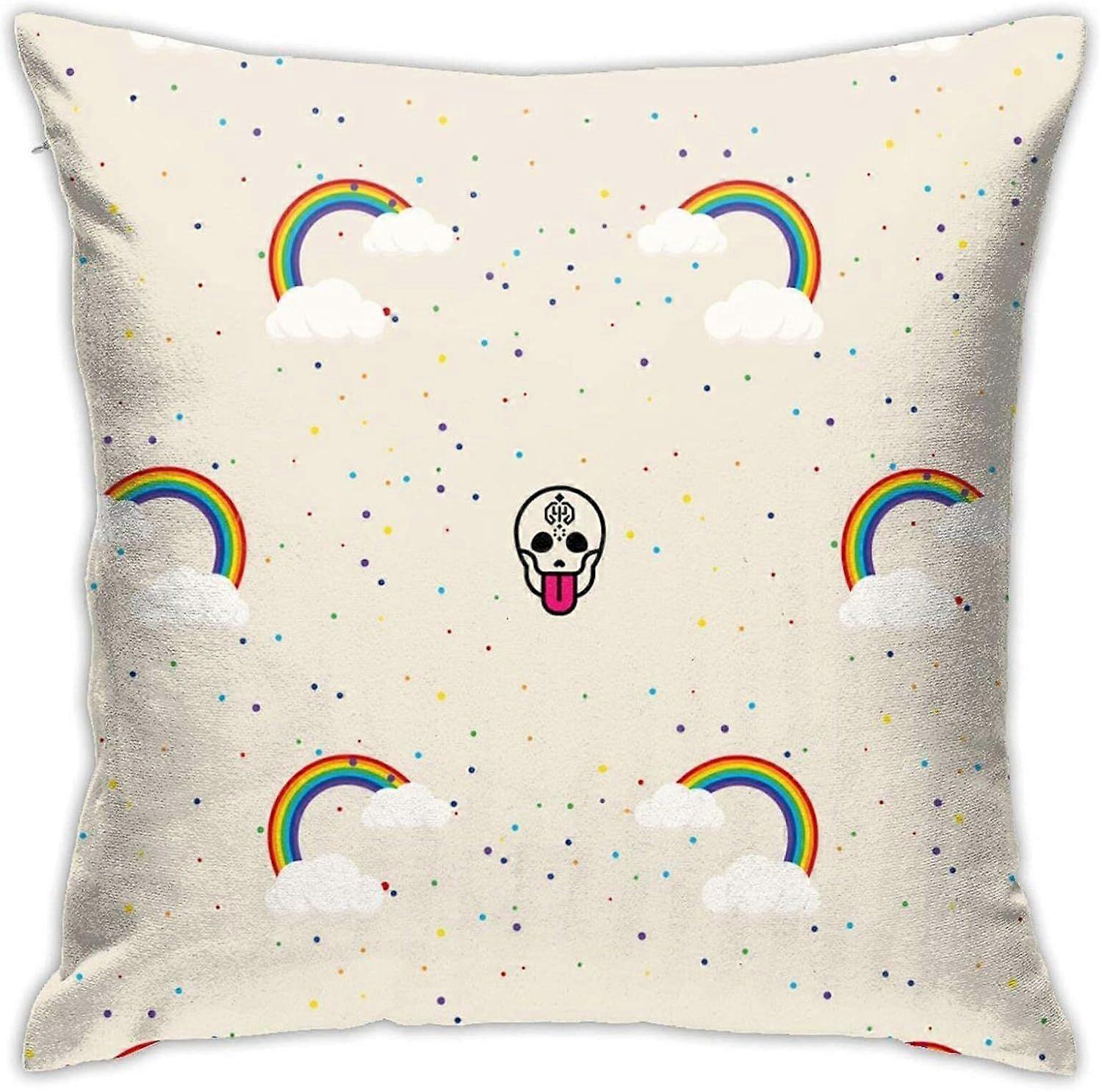 v179スカルとレインボーファニースロー枕カバーホームデコレーションリビングルーム寝室ソファチェア18X18インチ枕カバー45X45cm-TB179 ij179