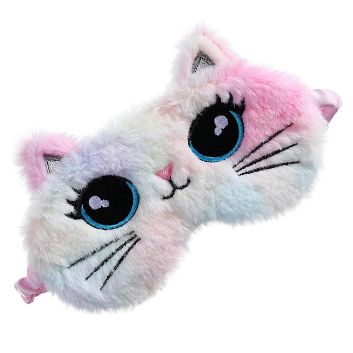 Plush Cartoon Cat Eye Mask Soft Breathable Sleep Blindfold With Elastic Bands LightBlocking Eye Cover For Travel