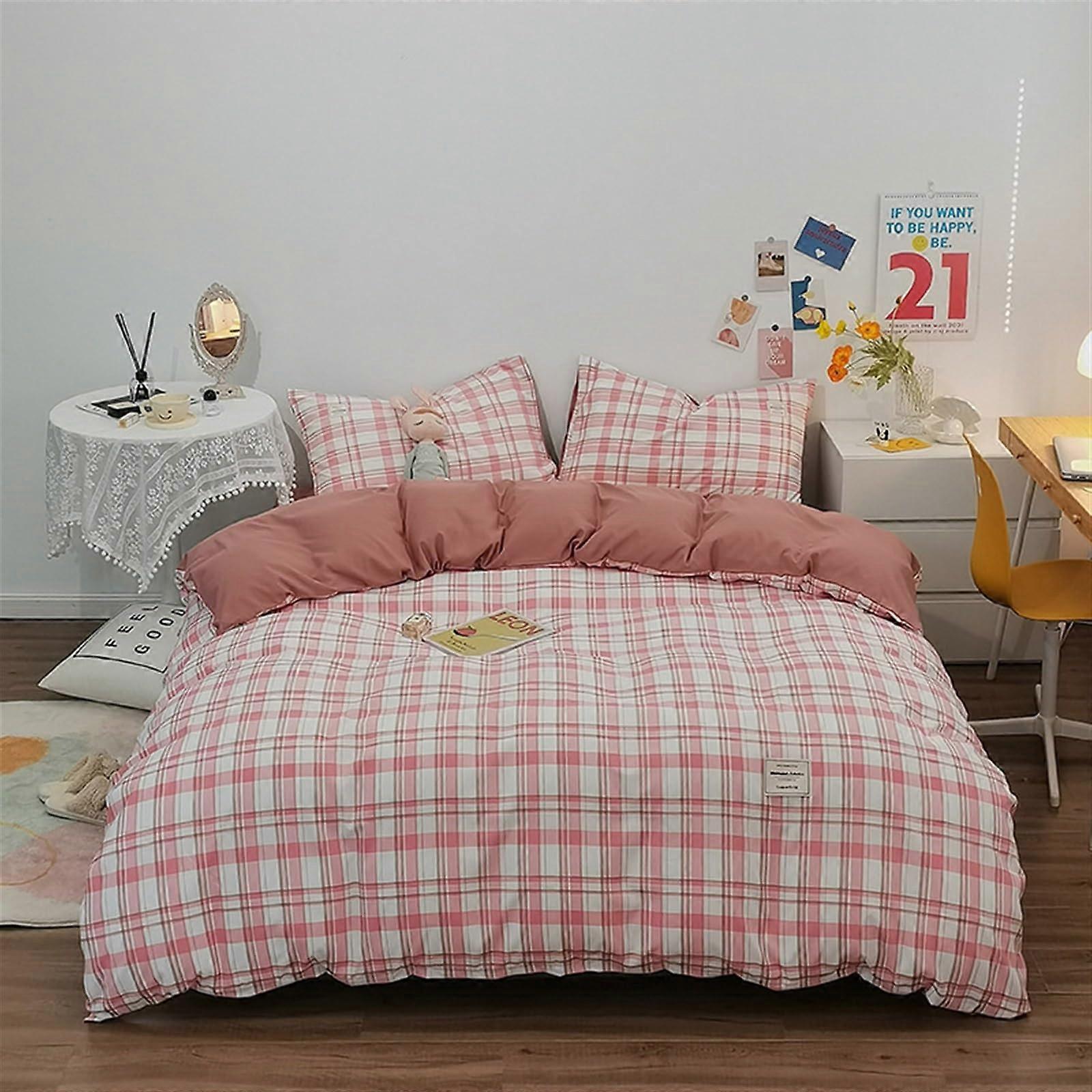Plaid Duvet Cover Set, Soft Brushed Microfiber, Zipper Closure, 4Piece, Queen Size, Color C, Breathable Bedding