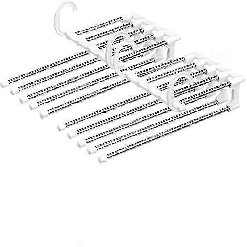 Set of 2 Multiple Pants Hanger, Space Saving Hanger, Magic Multi Hanger Storage, Foldable Travel Hanger (white) miao4