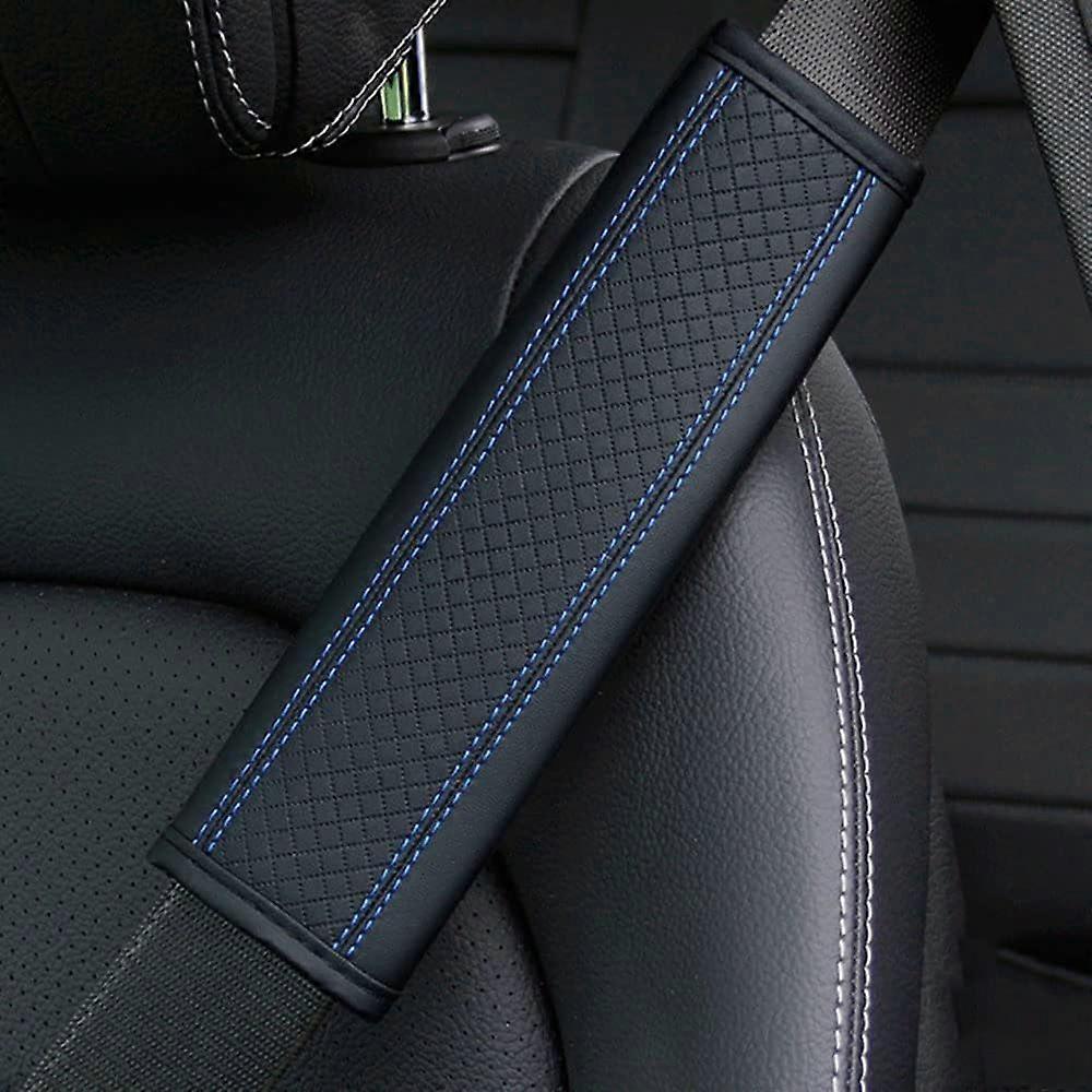 Auto Seats Belt Padding Covers Embossed PU Leather Shoulder Pads Black Blue