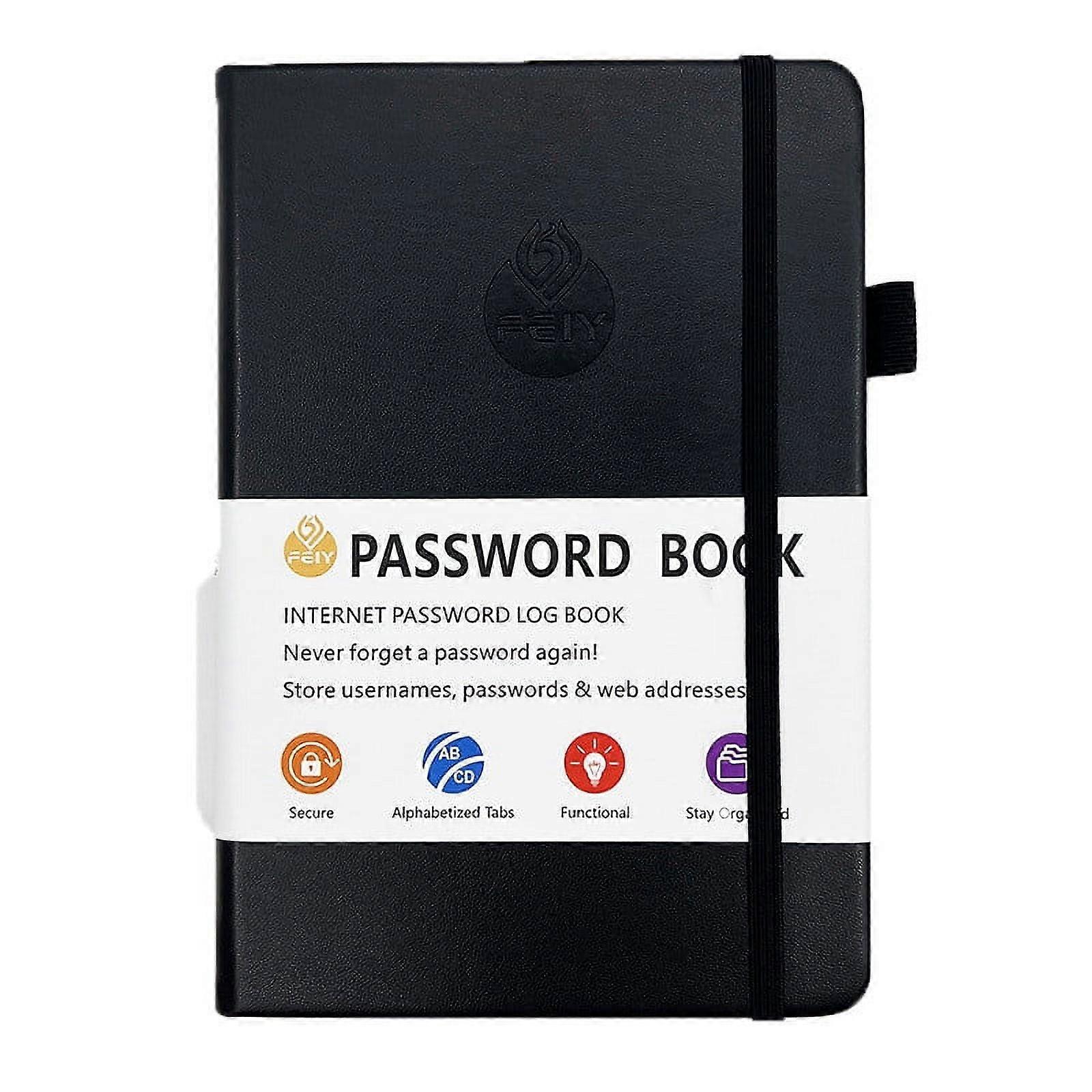 Herrnalise Password Book with Individual Alphabetical Tabs, 5.2"x7.8", compatible with Internet Password Keeper for Seniors, Black
