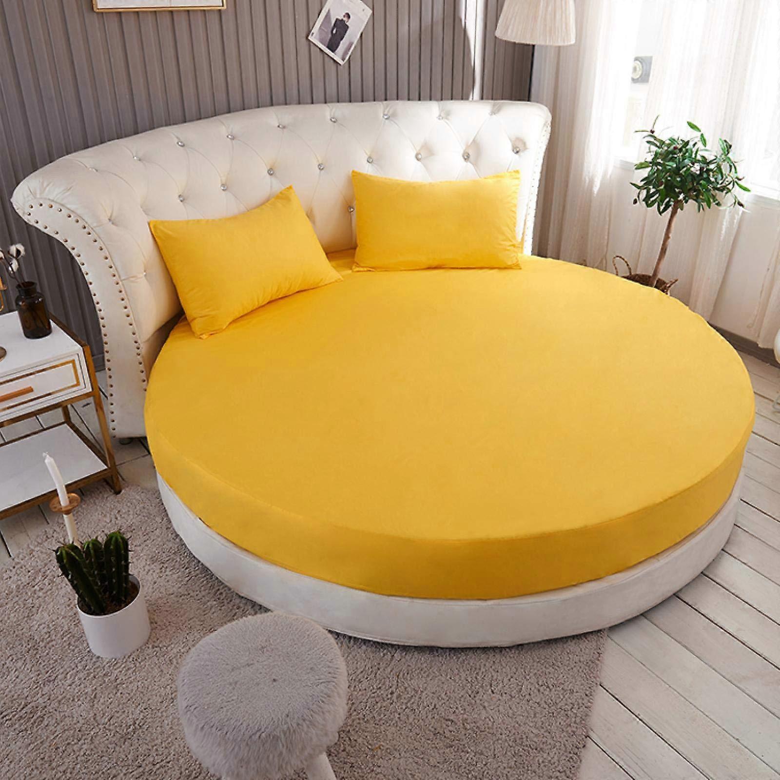 Round Bed Sheet Set Non Slip Cotton Solid Color Romantic European Simplicity Design 3Piece 200cm Color17