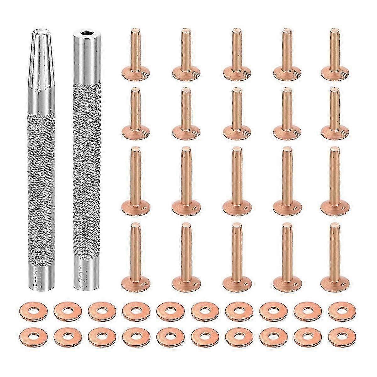 20Set Copper Rivets and Burrs, Solid Leather Copper Rivet Fastener with Punch Rivet Tool for Leather