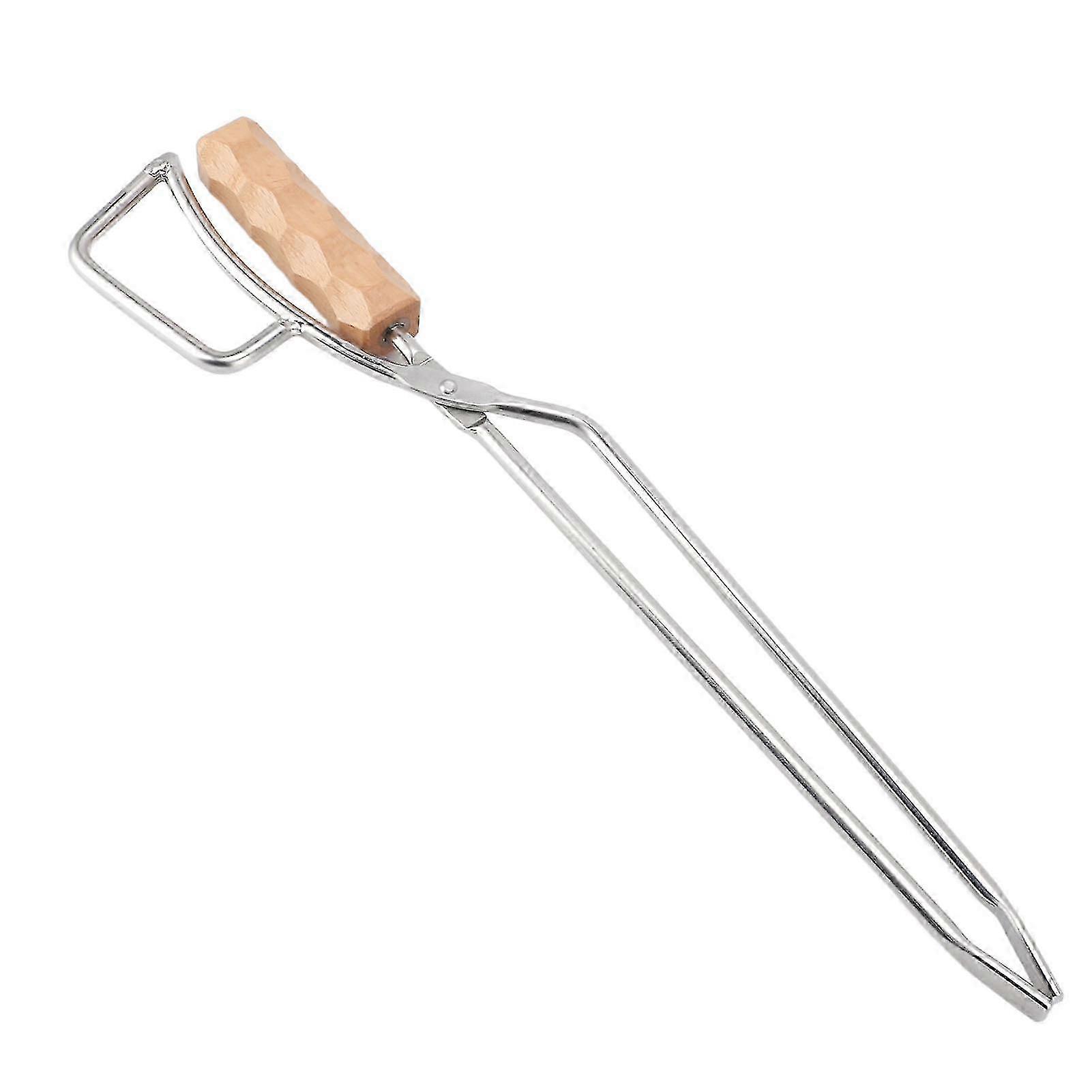 Optimized Stainless Steel Fireplace Tong with Wood Handle: Multi-Function Tong for Fire Pit, Campfire & Firewood Charcoal