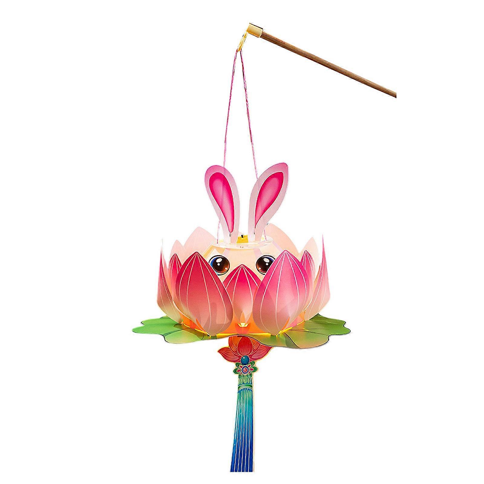 Kids Friendly Paper Lanterns Making Set Rabbit Lotuses Pattern Middle Autumn Festival Creative Activity Accessories Multicolor