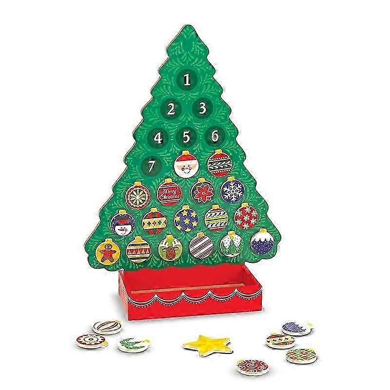 Wooden Advent Calendar with Magnetic Decoration for Christmas Tree 2023