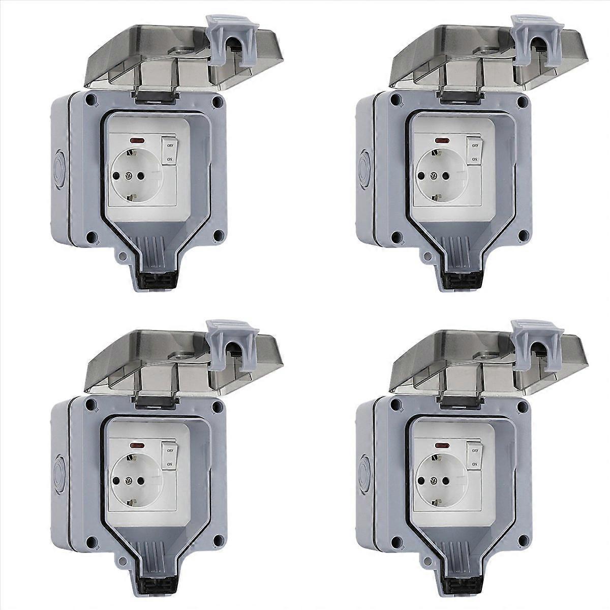 4X IP66 16A Rainproof Charging Socket Outdoor Socket Box with Switch EU Plug