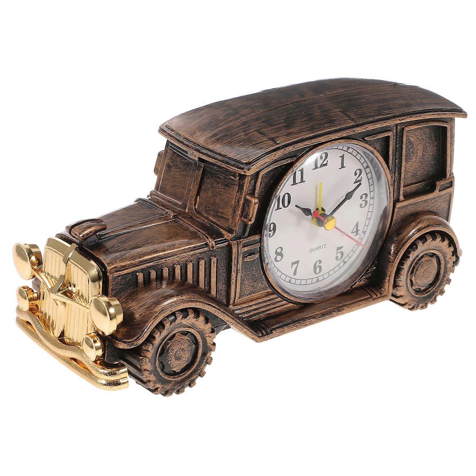 Car Alarm Clock with Cartoon Car Design, Vintage Bronze Desk Timer for Students, Home and Office