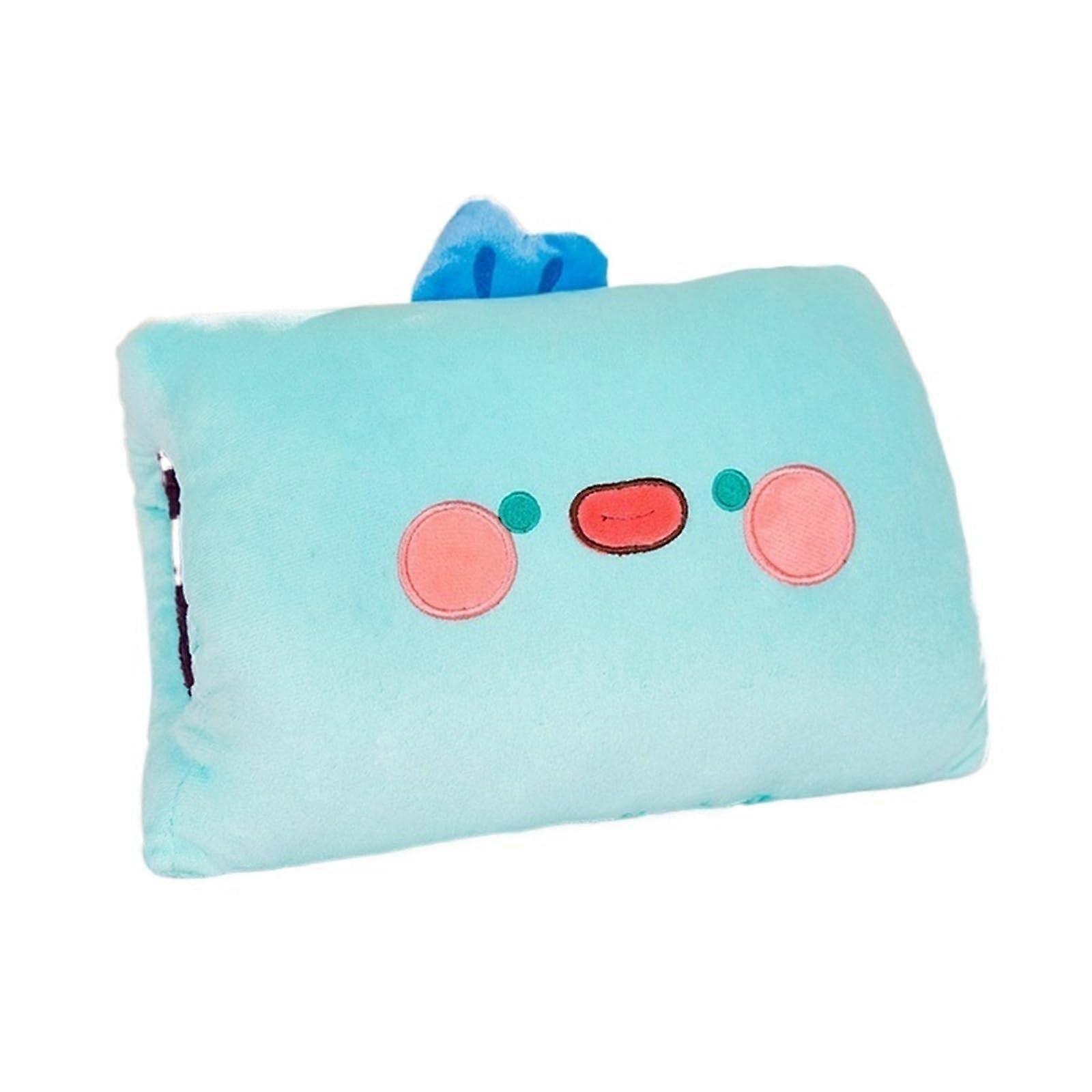 Cartoon Plush Hand Warmer Pillow for Nap and Travel Arm Cushion Light Blue