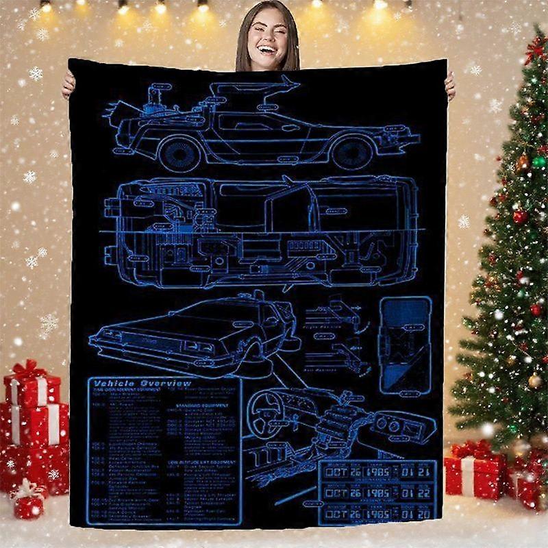 Back to the Future Time Machine Blueprint Theme Printed Soft Warm Blanket - Suitable for Sofa / Office / Bed / Travel, M-LKJAAS103