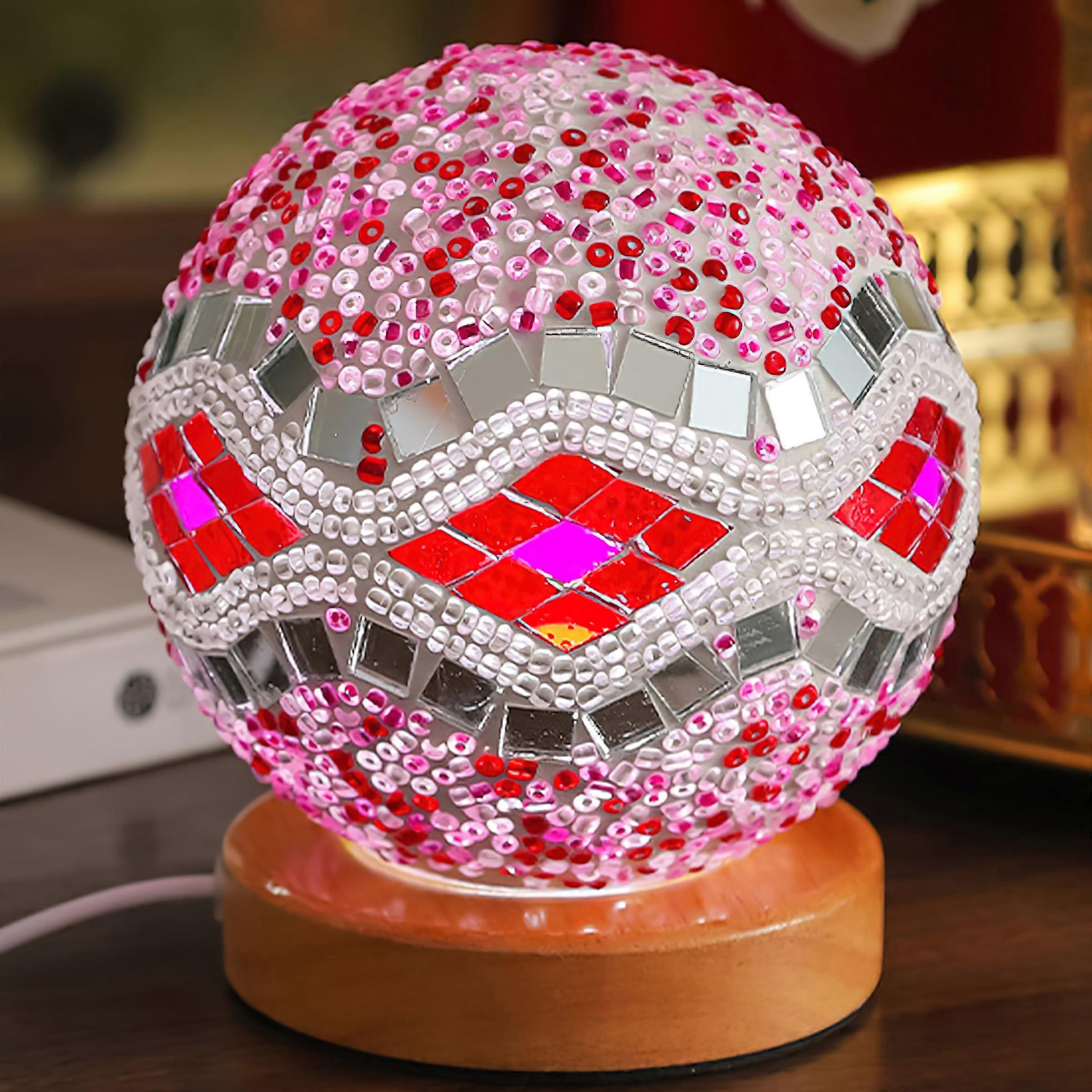 Turkish Stained Glass Lamp with Adjustable Color and Brightness, Moroccan Table Lamp Baroque B Pink