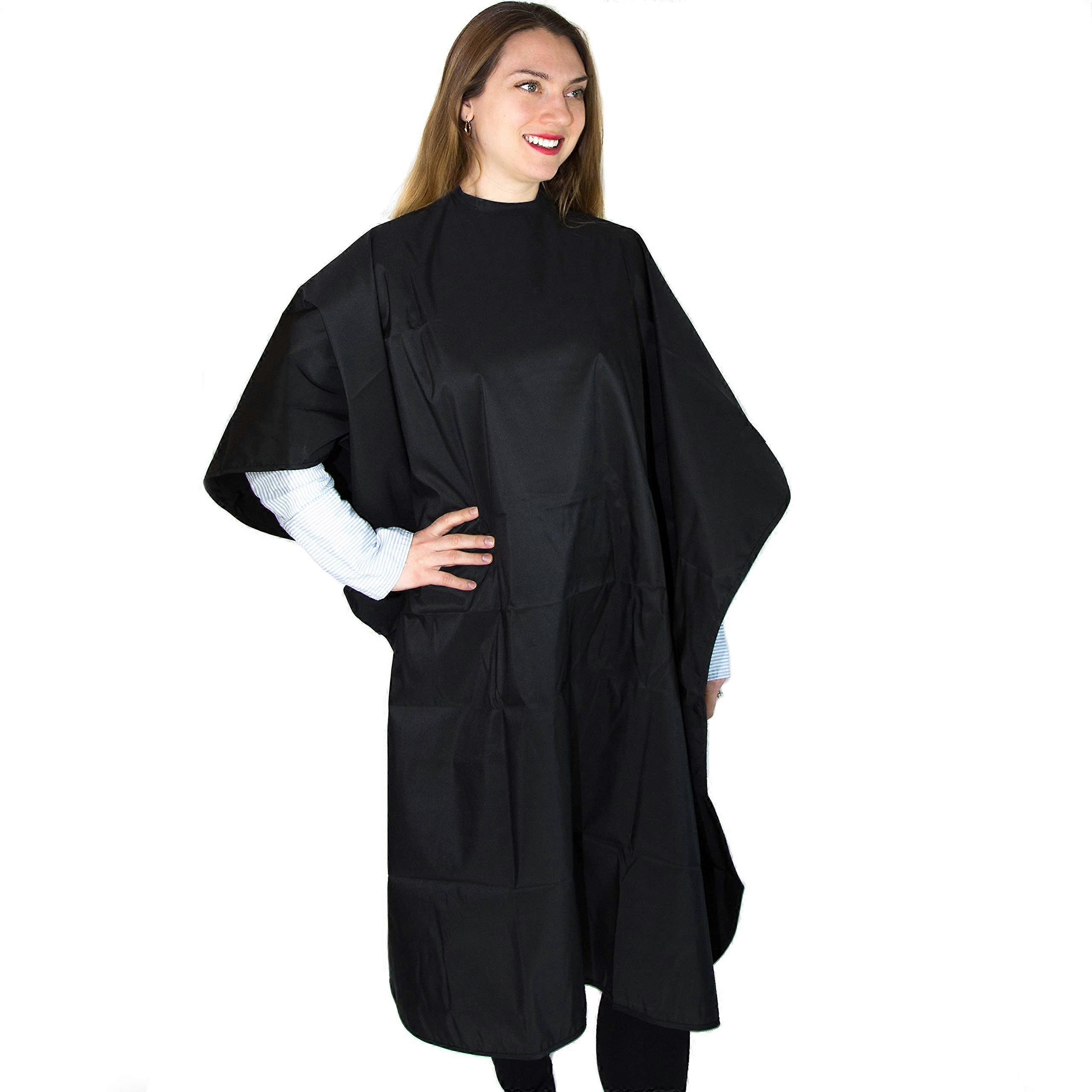 Hair Coloring Cape Waterproof PU Coating Full Body Coverage Adjustable Snap Closure Black