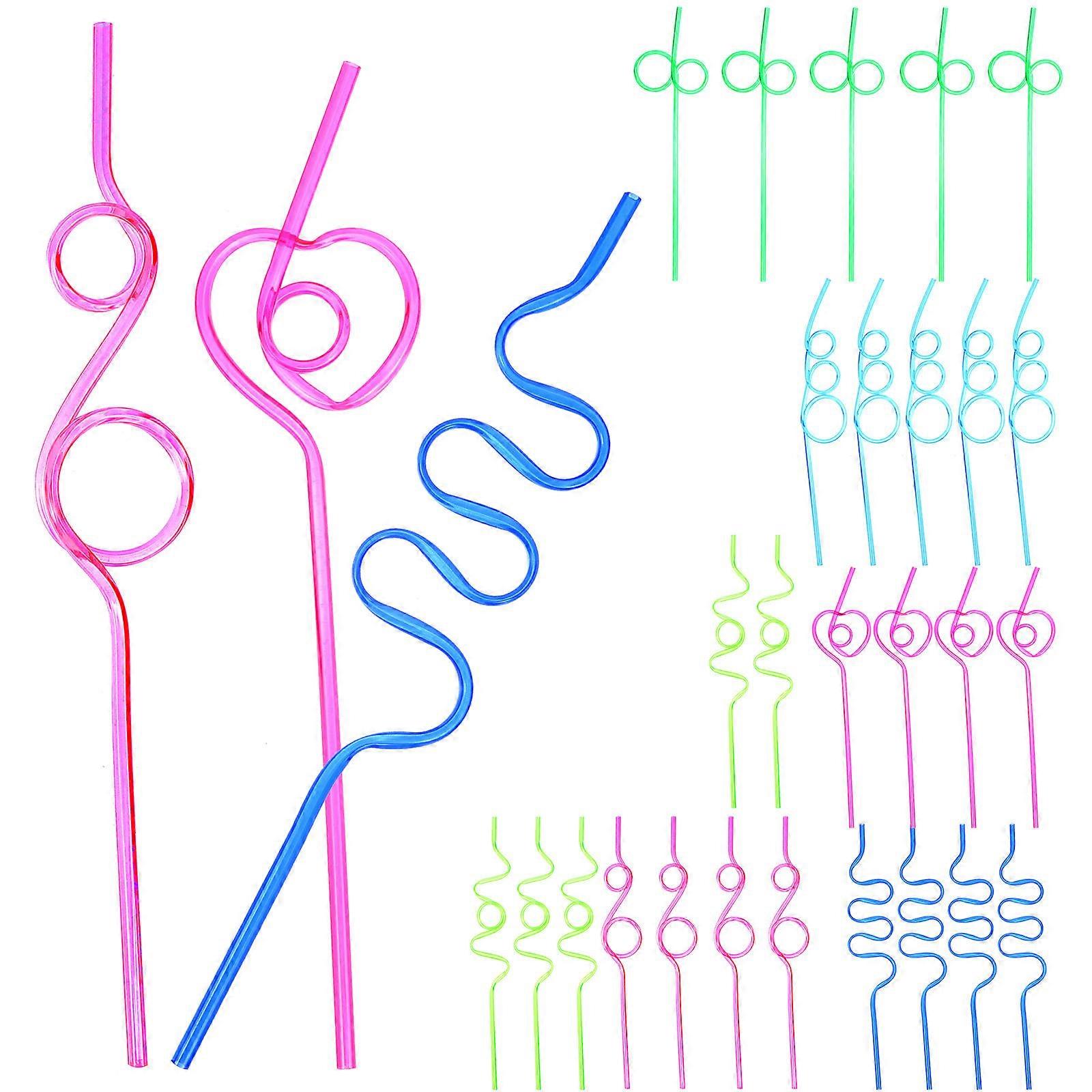 Straws for Party Curved Double-Loop Everyday Use Assorted Color Drinking 30Pcs