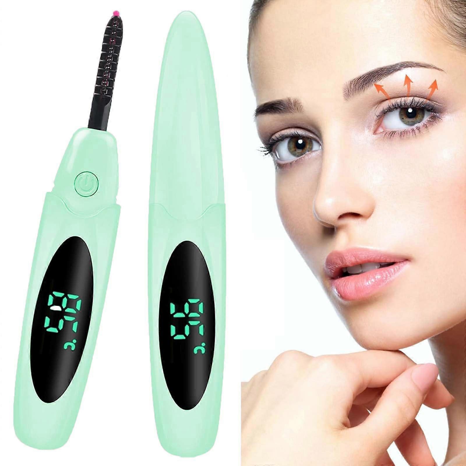 Heated Eyelash Curler Electric with LED Display, 3 Temps, 24H Curl, USB Rechargeable Green