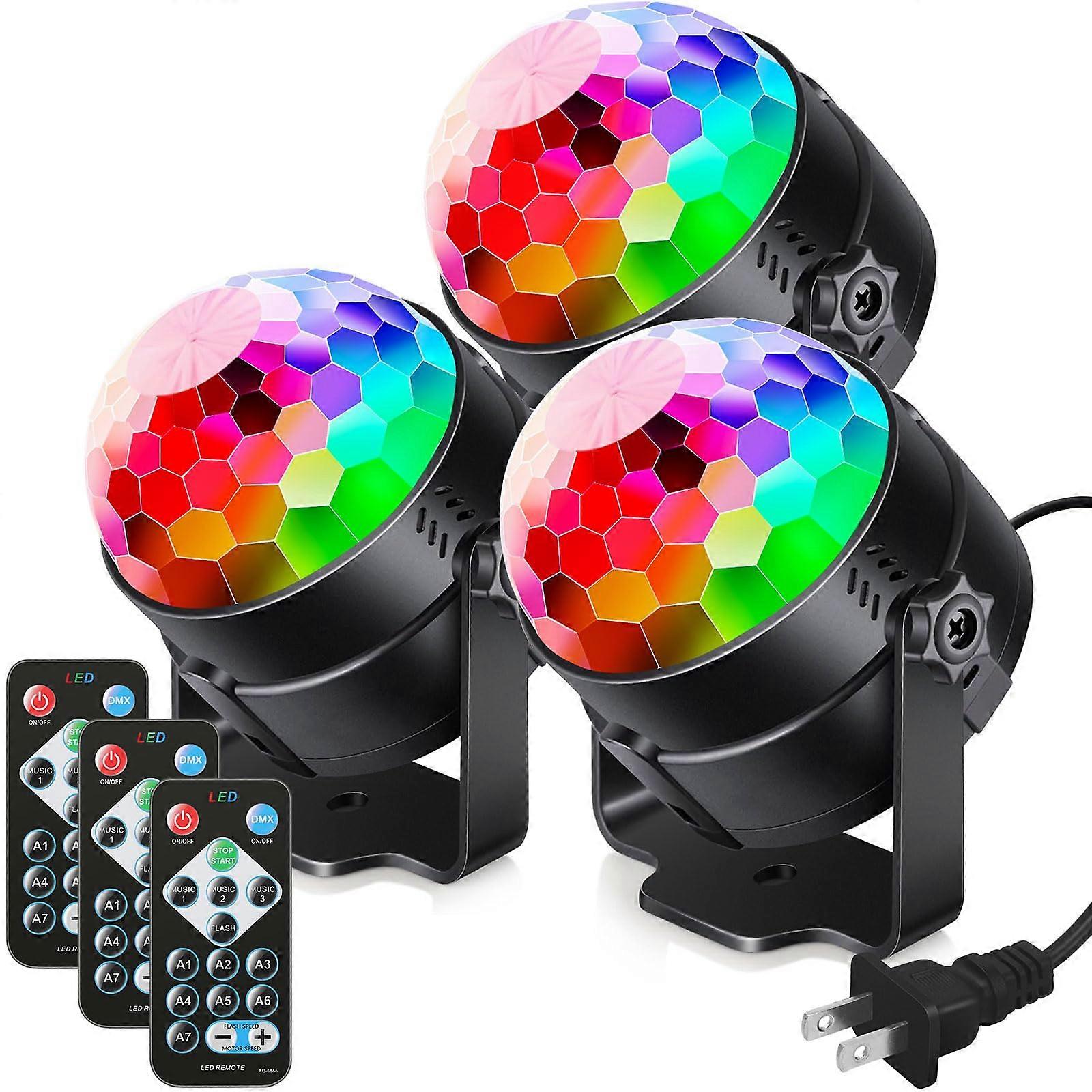 3Pack Disco Party Lights with Remote, LED Strobe Lights Music Sync Rotation for Home and Events