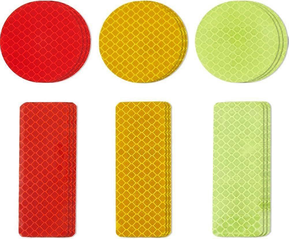 30Pcs 6 Styles Warning Reflective Sticker Round Dot Rectangle Self-Adhesive Night Visibility Safety Mark Waterproof Reflector Tape Decals Applique for