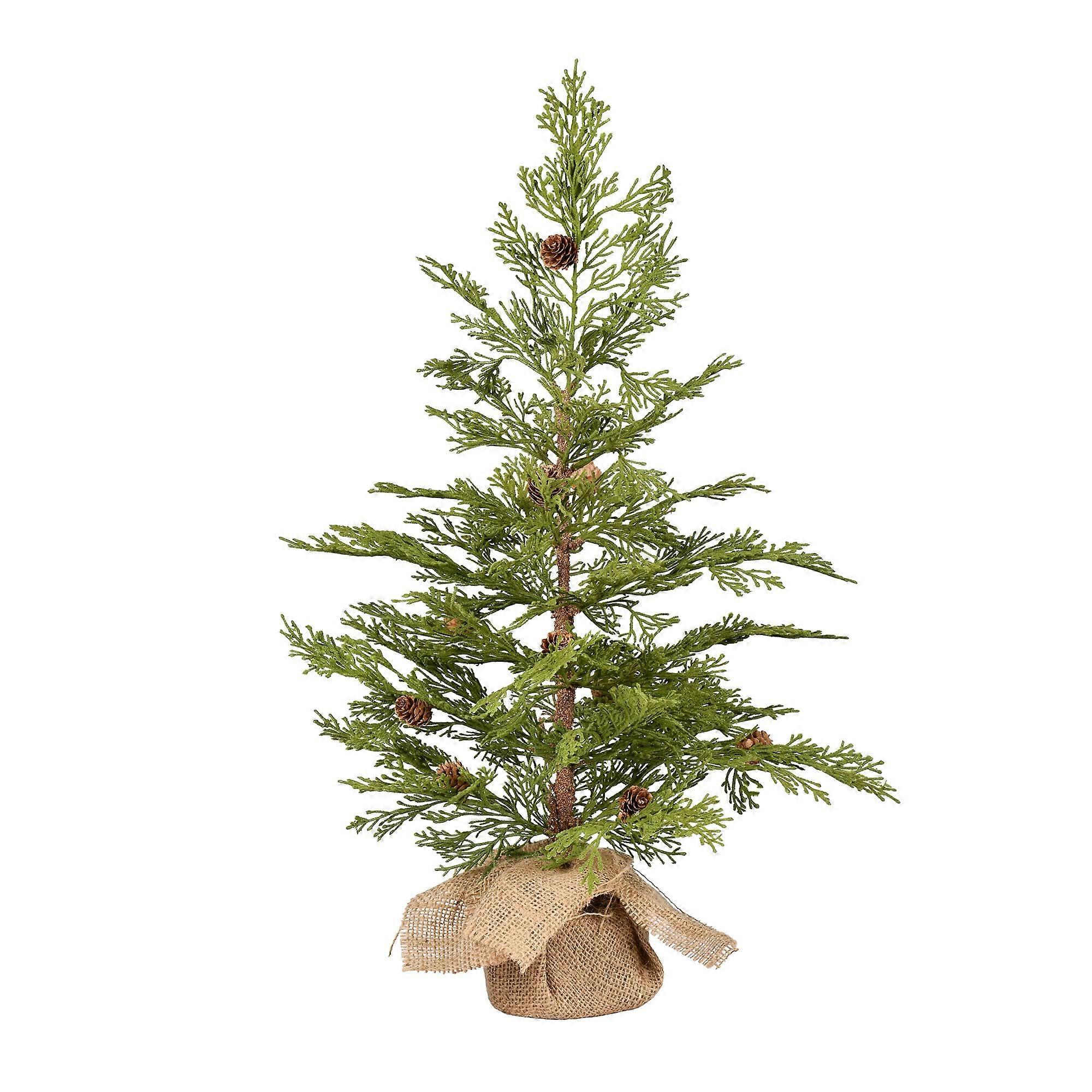 Pack of 2 24 Inch Unlit Cedar Pine Artificial Christmas Trees with Burlap Base for Indoor Decor