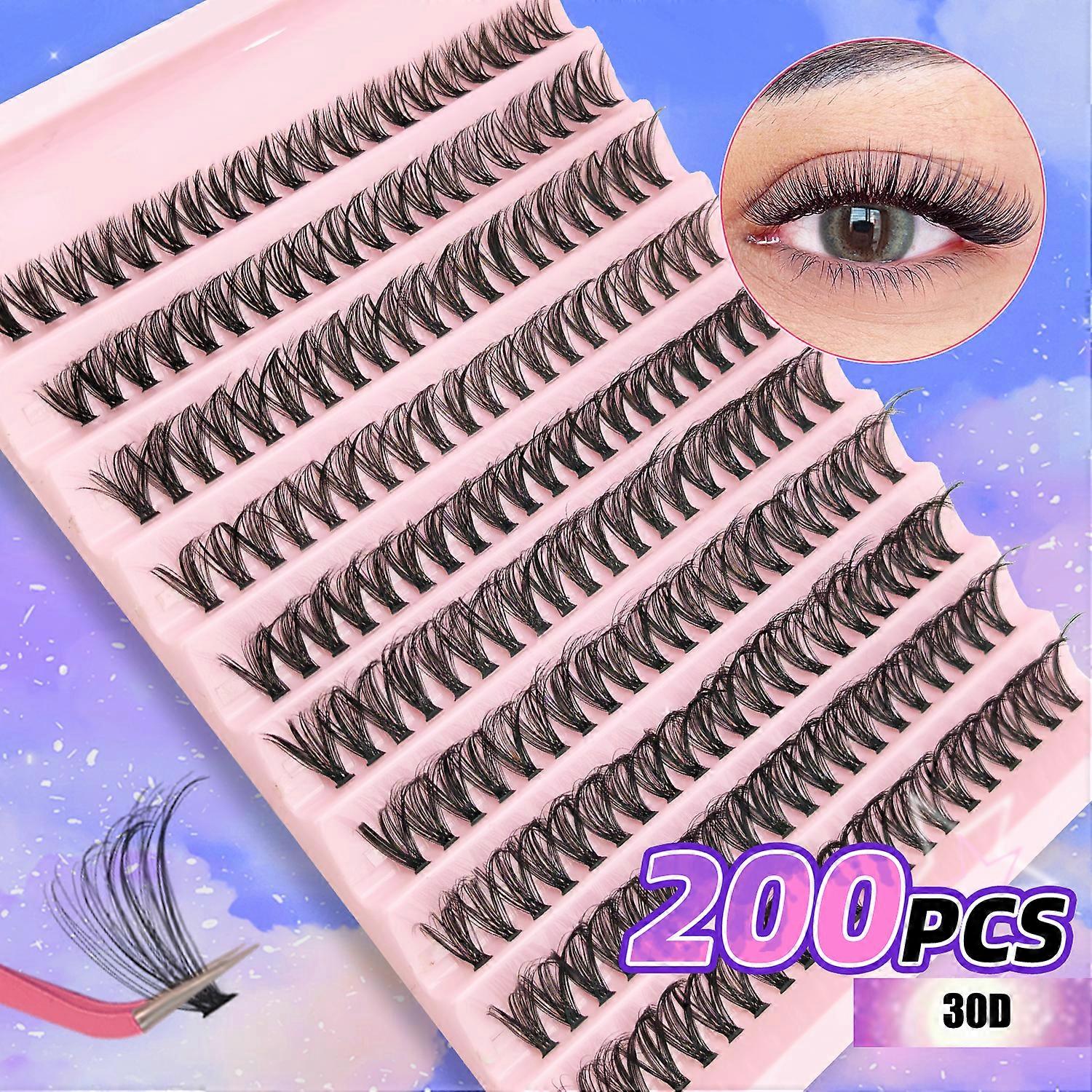 200PCS D Curl Eyelash Cluster Set with 30D40D80D and 80D Spiky Style Natural Wispy Volume Lashes