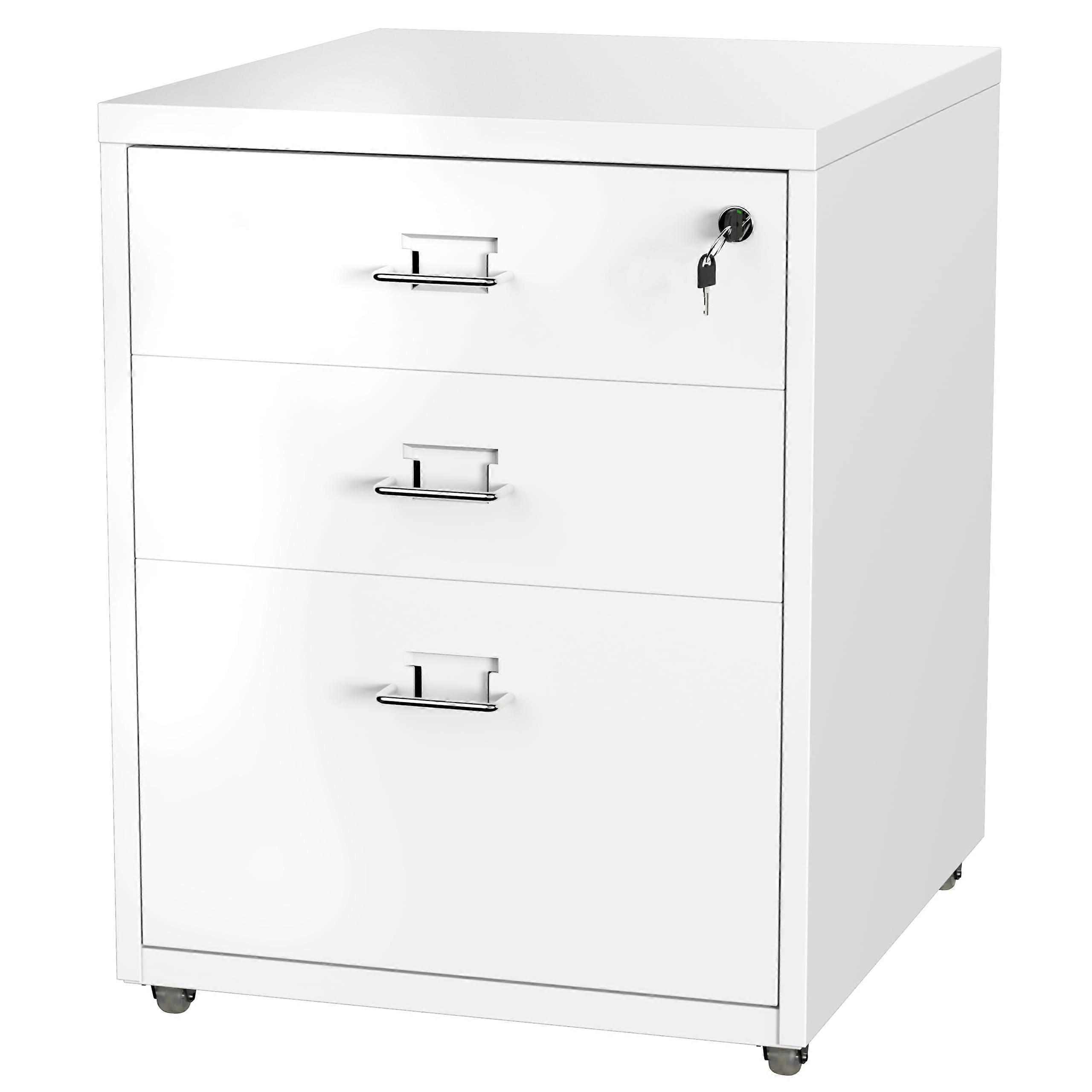 3 Drawer Mobile File Cabinet with Lock, Under Desk Metal Storage Cabinet for Home Office, White