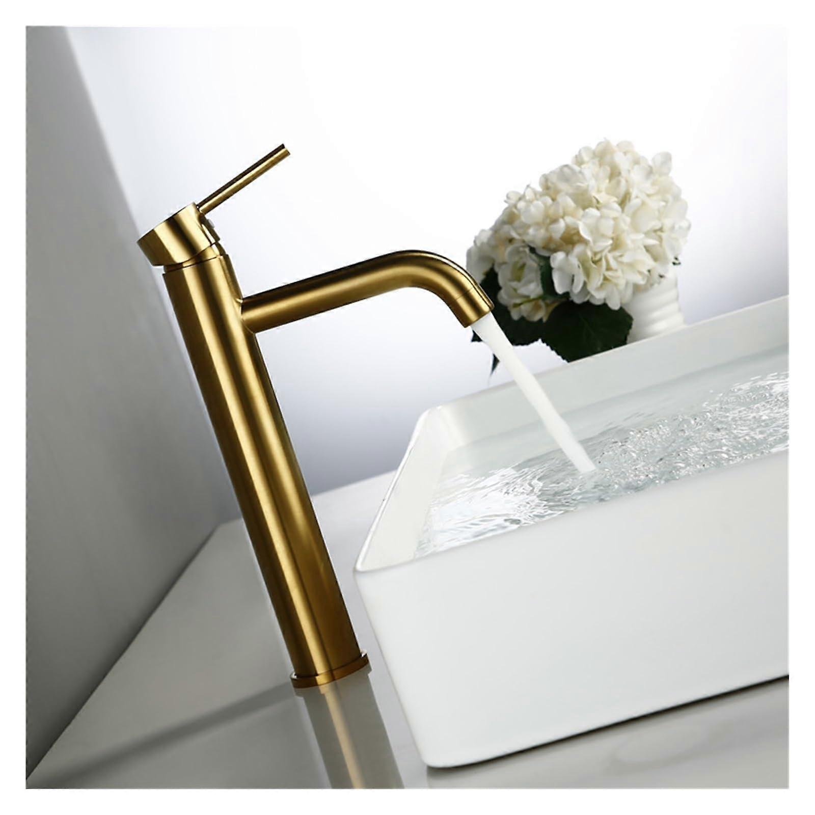 Brushed Gold Bathroom Faucet Brass Basin Mixer Tap with Single Handle and Smooth Temperature Control