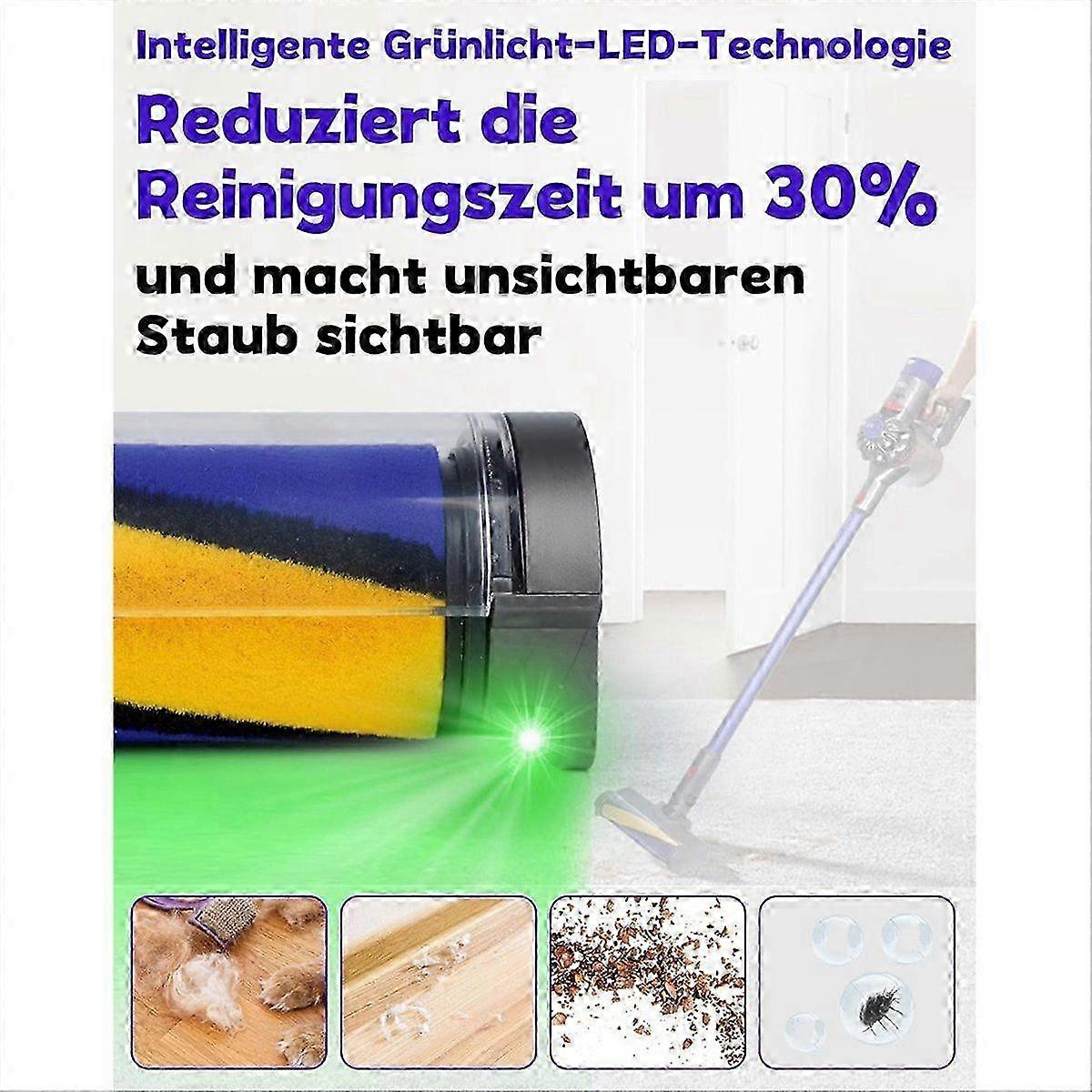 For V7 V8 V10 V11 V15 Soft Roller Floor Brush with Green LED Light for Parquet, Tiles and Hard Floo