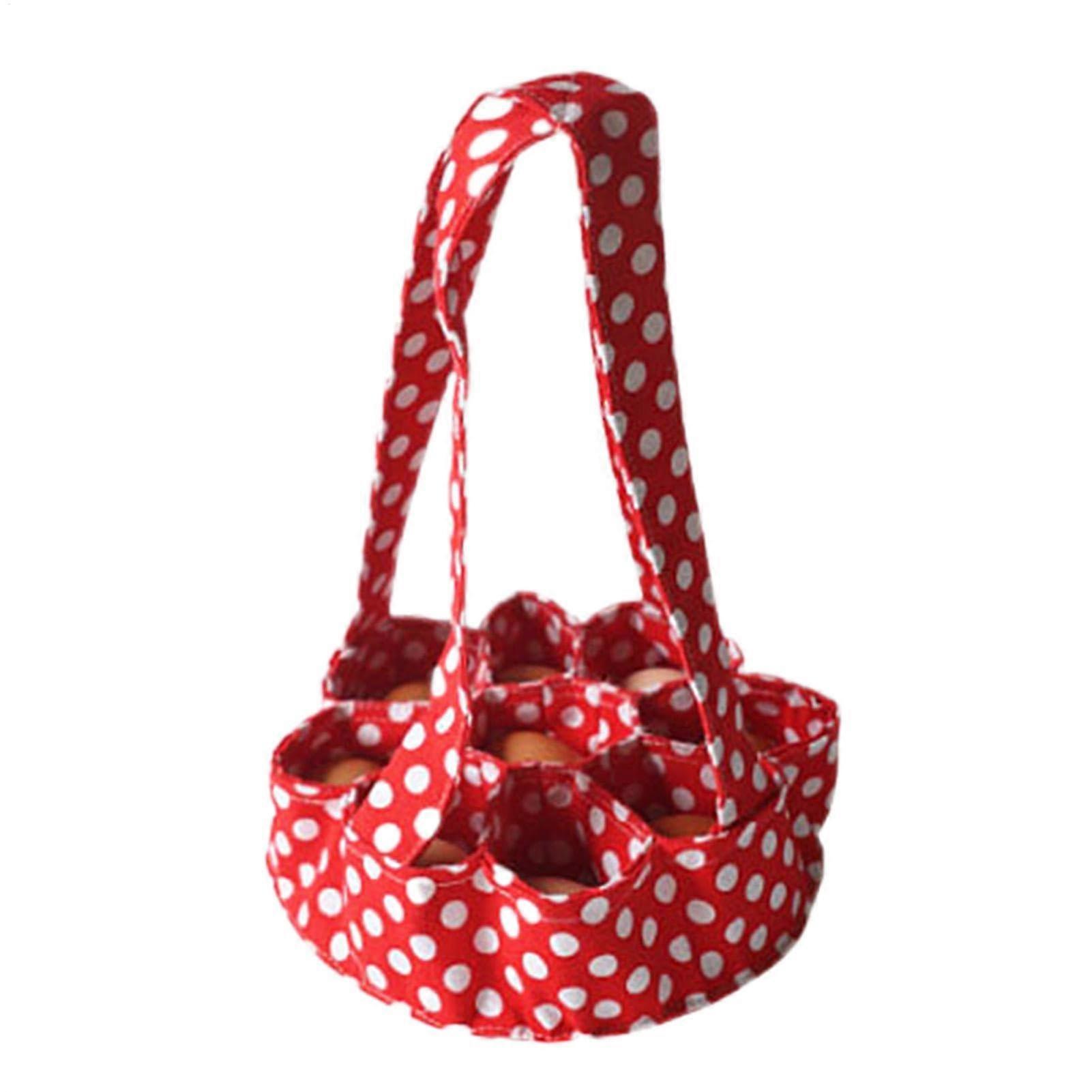 Egg Collecting Basket with 7 Pouches, HeavyDuty Fabric, Felt Base, Farmhouse Egg Storage Bag Red