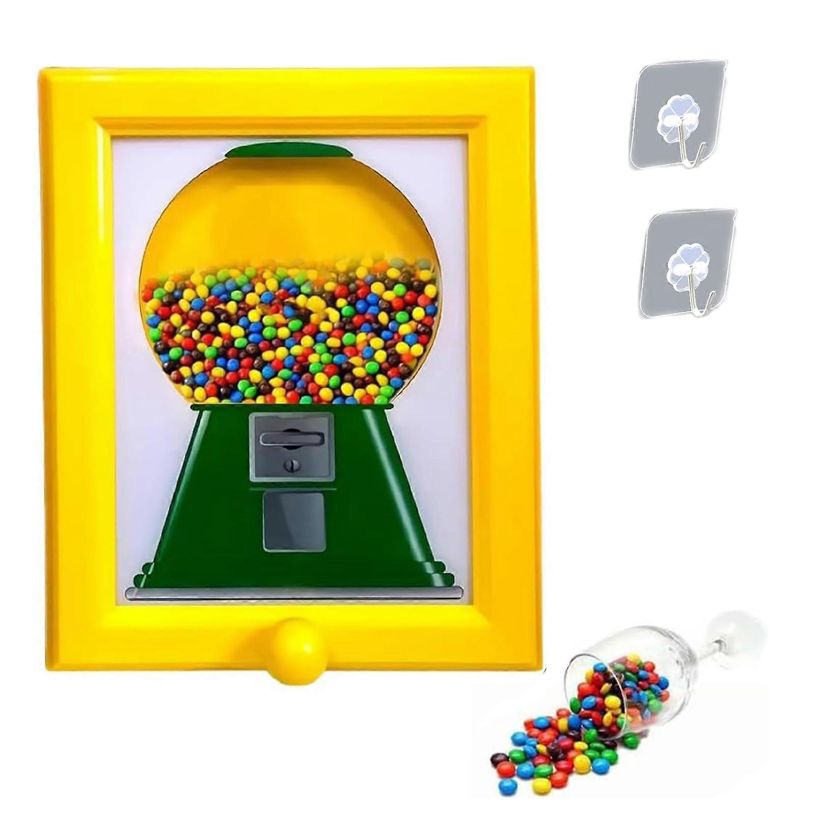 Wall Mounted Candy Dispenser with Portion Control Knob, Compact Design, Yellow Snack Holder