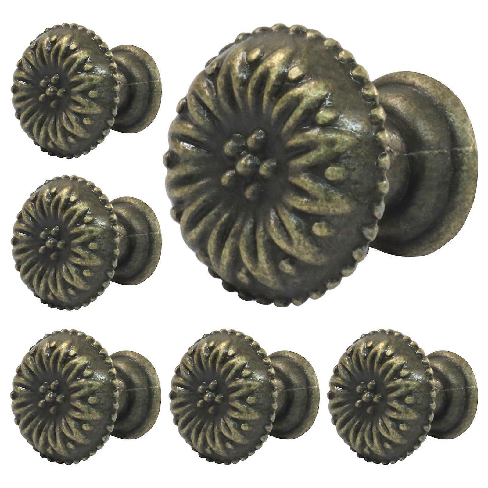 6 Pack Vintage Cabinet Knobs with Flower Pattern, Small Bronze Drawer Pull Handles for Dresser and Kitchen