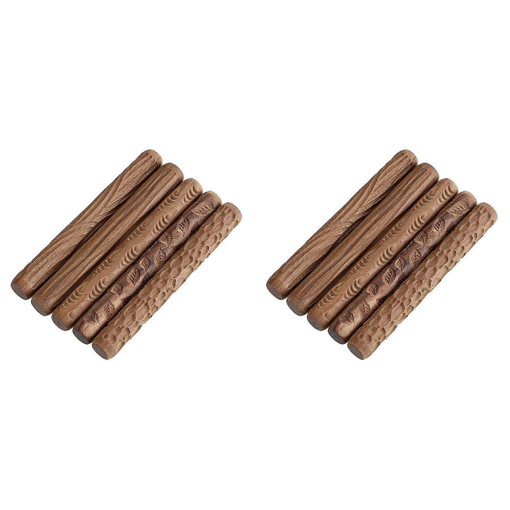 10 Pcs Pottery Tools Wood Hand Rollers,for Clay Stamp Pattern/Roller Pattern,Ceramic Tools,Arcilla Polimerica Dab Tool