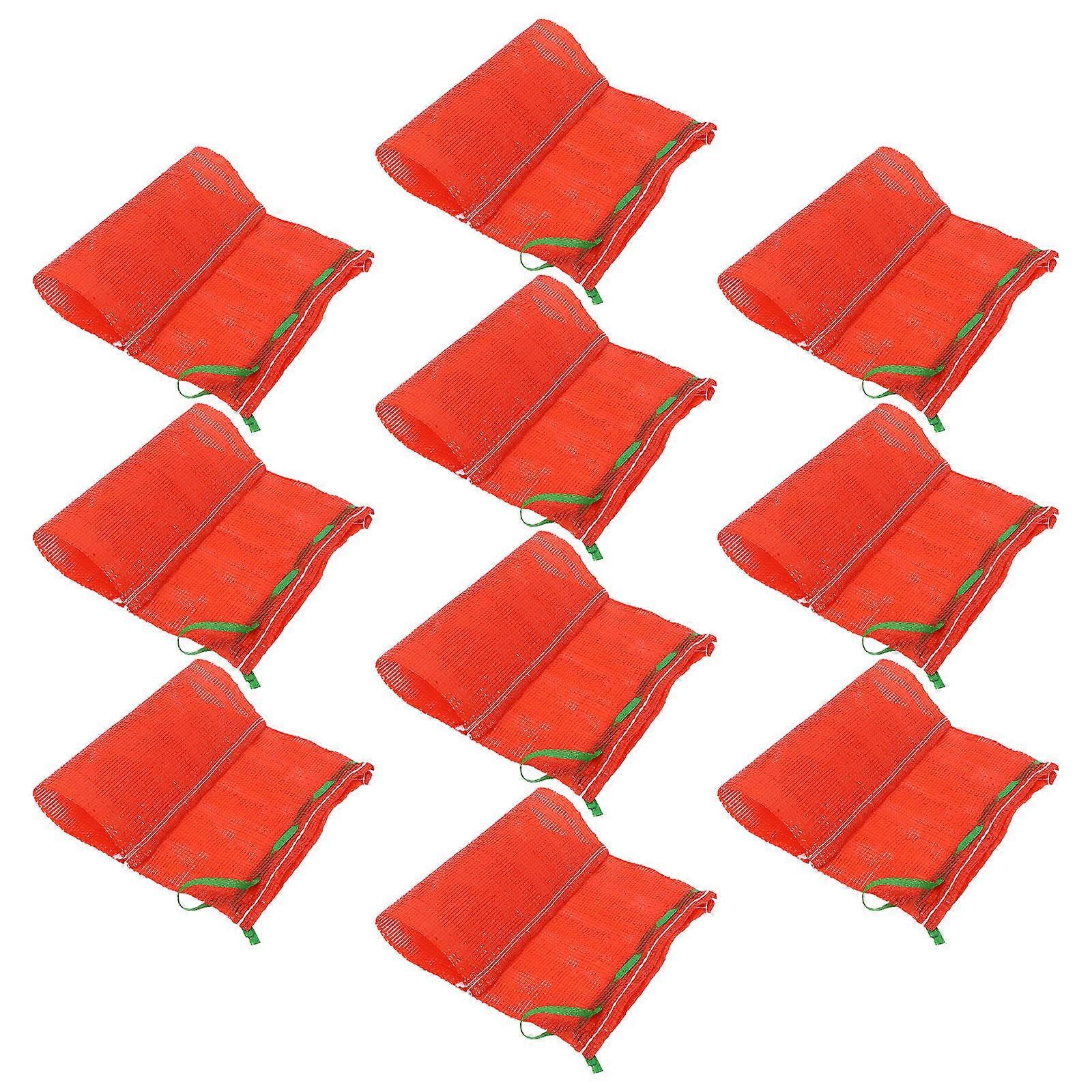 Red Mesh Produce Storage Bags for Vegetables with Drawstring 10Pcs Set