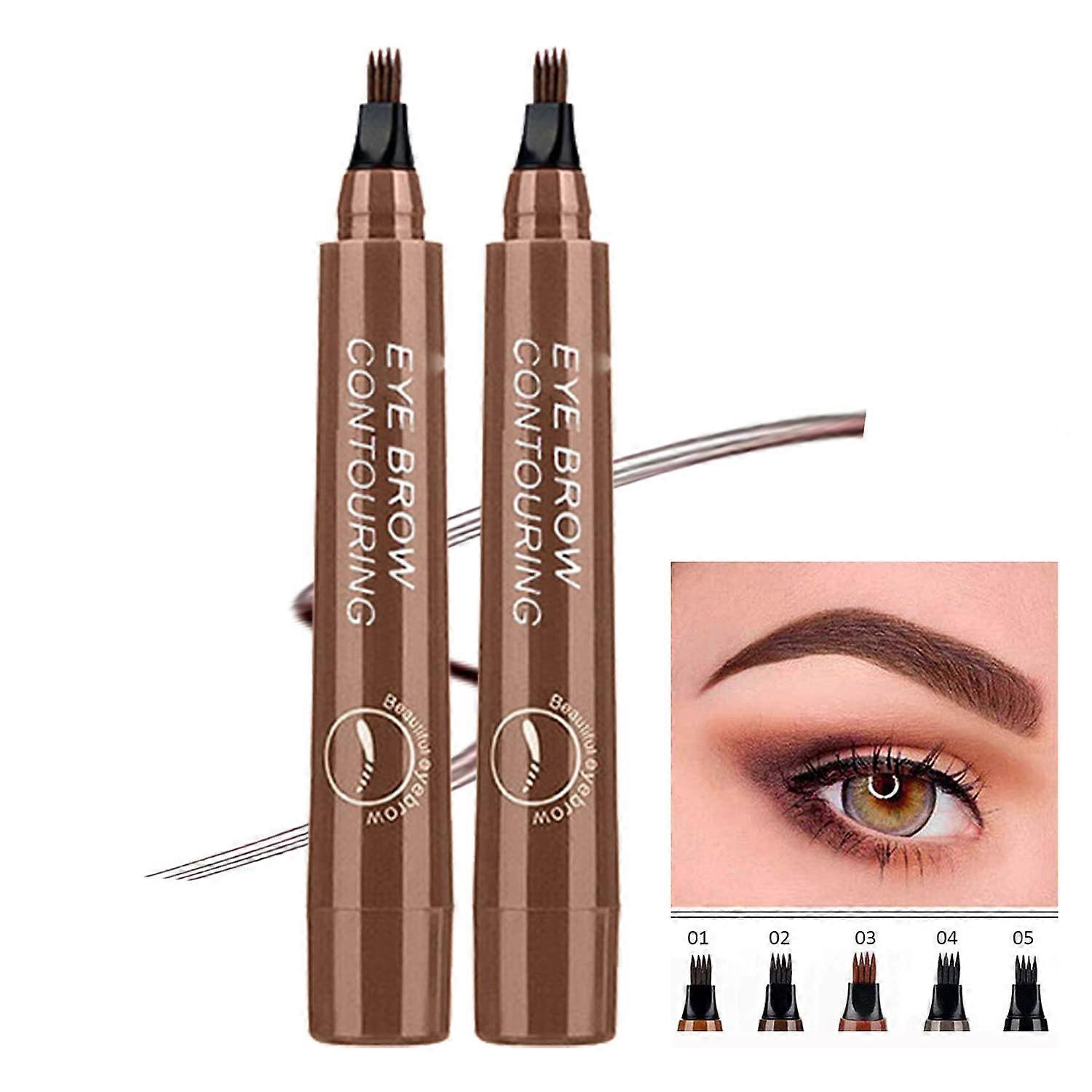 Waterproof Microblading Eyebrow Pencil 2 Pack Fork Tip Long Lasting Smudge Proof Brow Pen