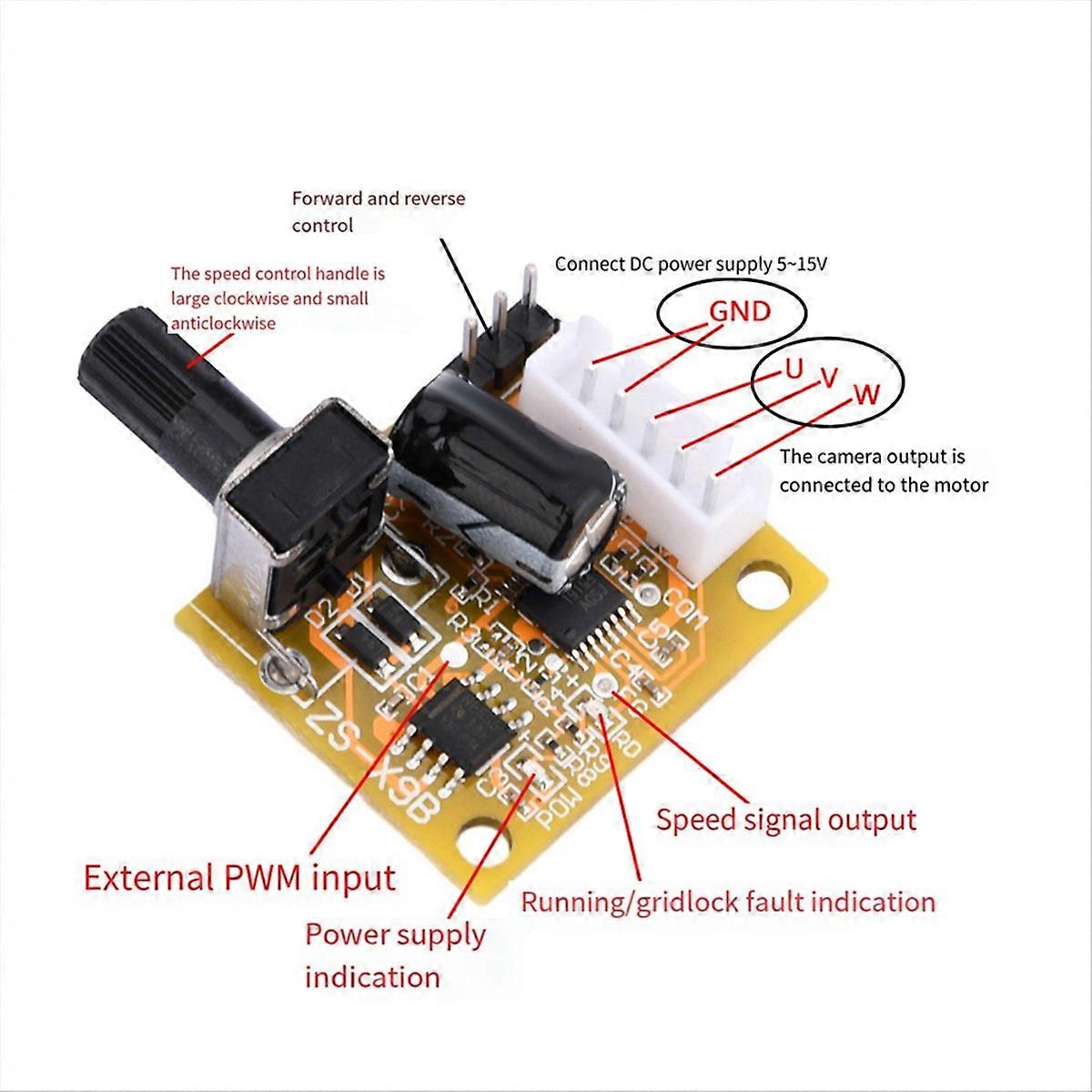BLDC 3-Phase Brushless Motor Driver DC5V-15V 2A 15W DC Motor Speed Controller Sensorless Board Modul