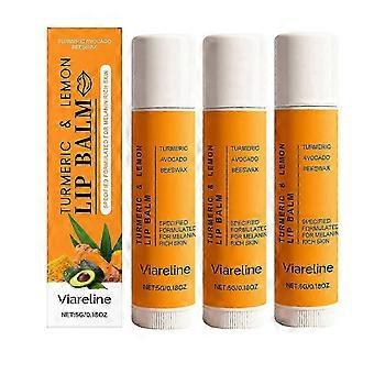 Bálsamo Labial de Cúrcuma e Limão (3 unidades), Esfoliante Labial de Limão e Cúrcuma, Esfoliante e Hidratante Natural para Lábios Rachados e Sem Brilho, Reduz Linhas Finas, Hidratação Profunda