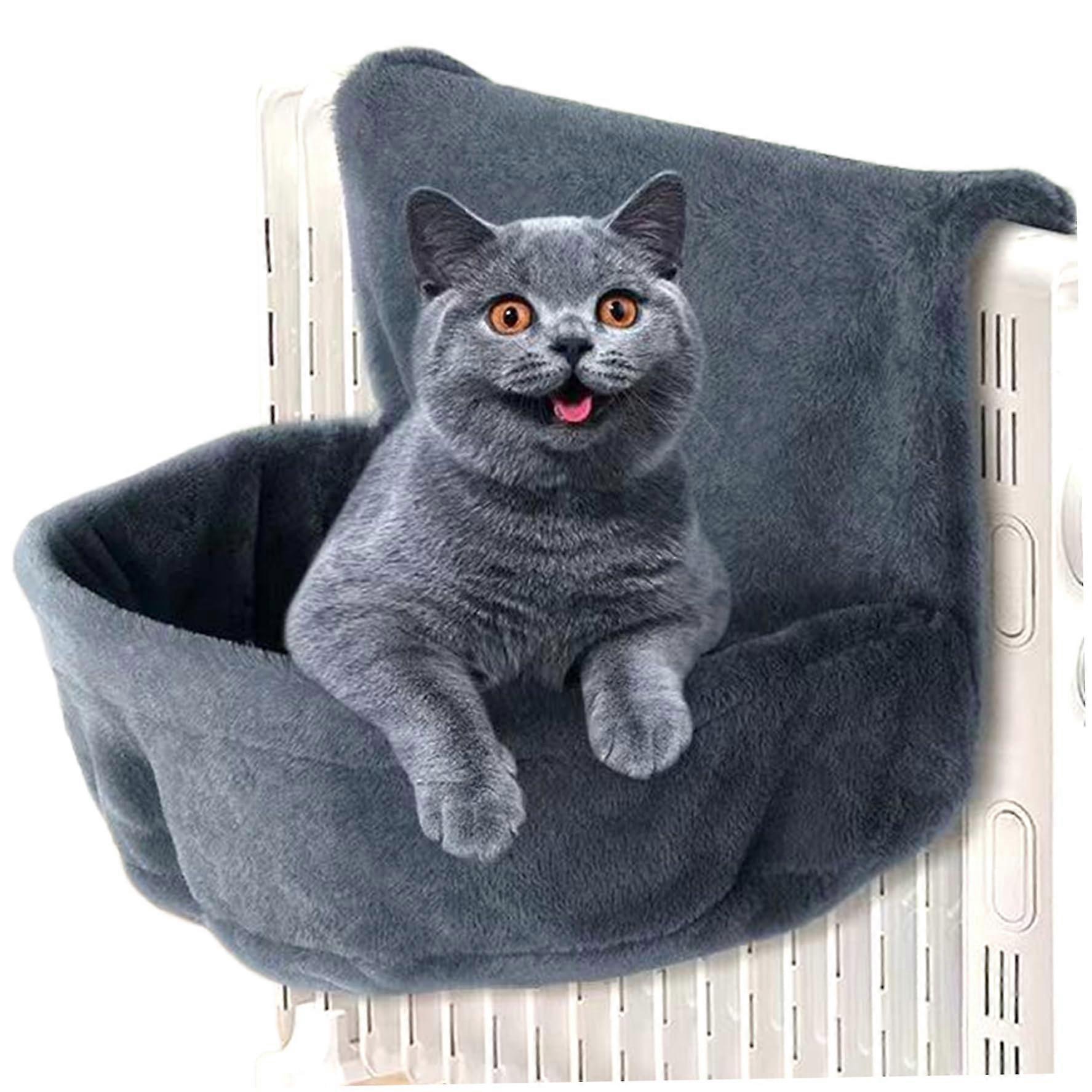 Wall Mounted Cat Hammock with Removable Washable Cover, SpaceSaving Soft Plush Hanging Cat Bed, Grey