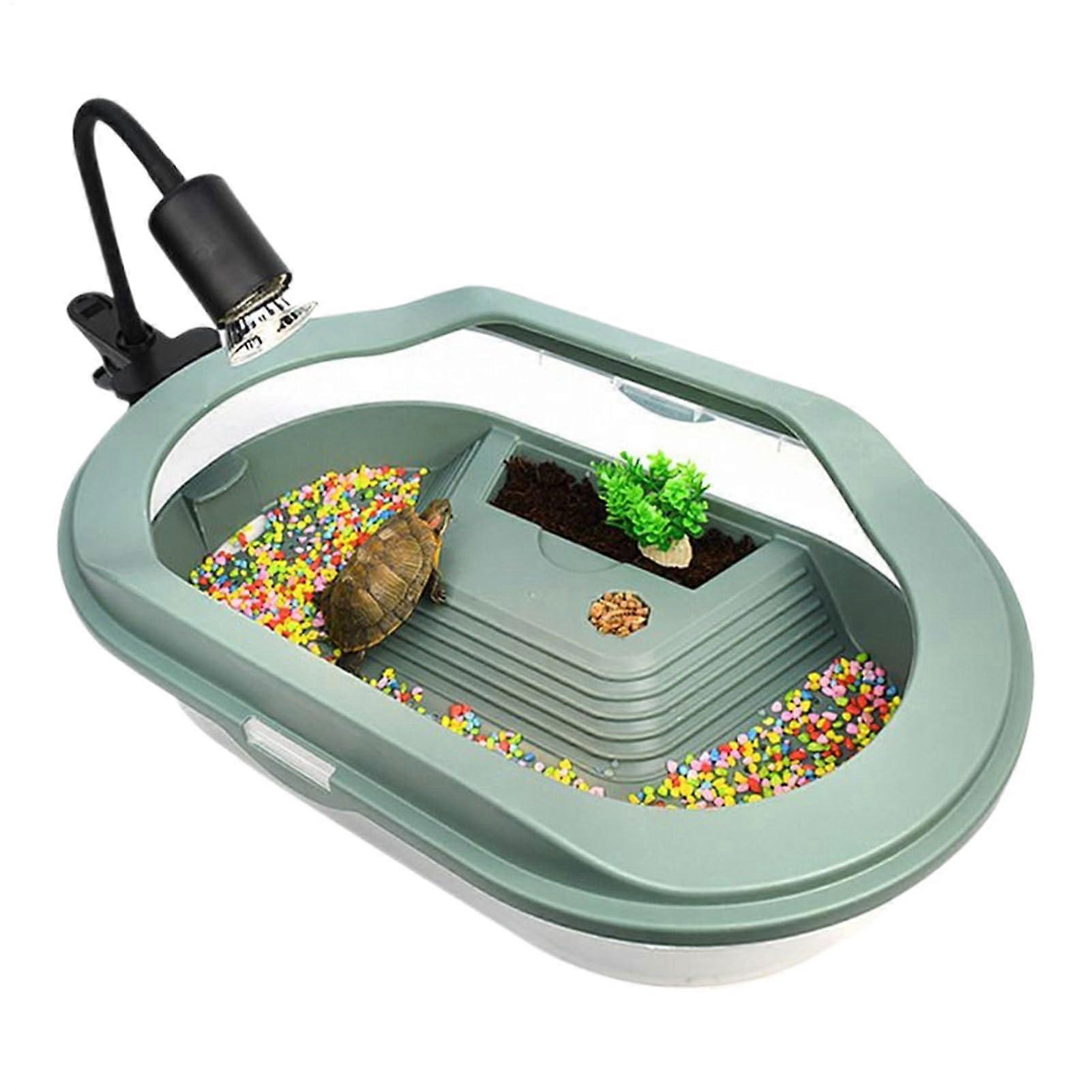 Turtle Tank with Basking Platform and Bottom Drainage, Clear Lid Breeding Box for Small Reptiles