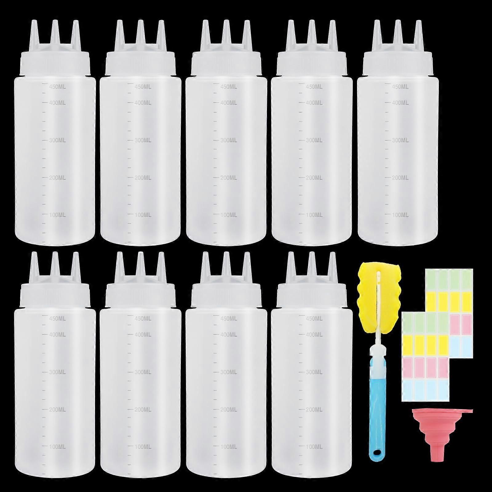 9 Pcs 16 oz Plastic Condiment Squeeze Bottles with 3 Hole Tip for Ketchup Mustard Dressing