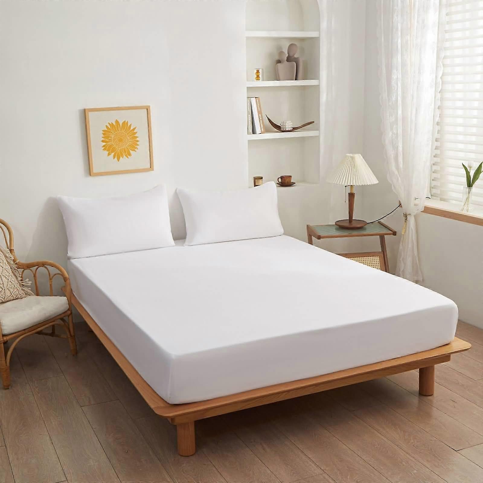 Twin XL Fitted Sheet White Soft Polyester with Deep Pocket and Secure Elastic Fit ShrinkResistant