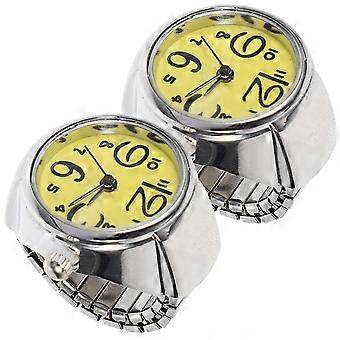 Couple Ring Watch for Time Display 2Pcs Quartz Watches Yellow Finger Wear