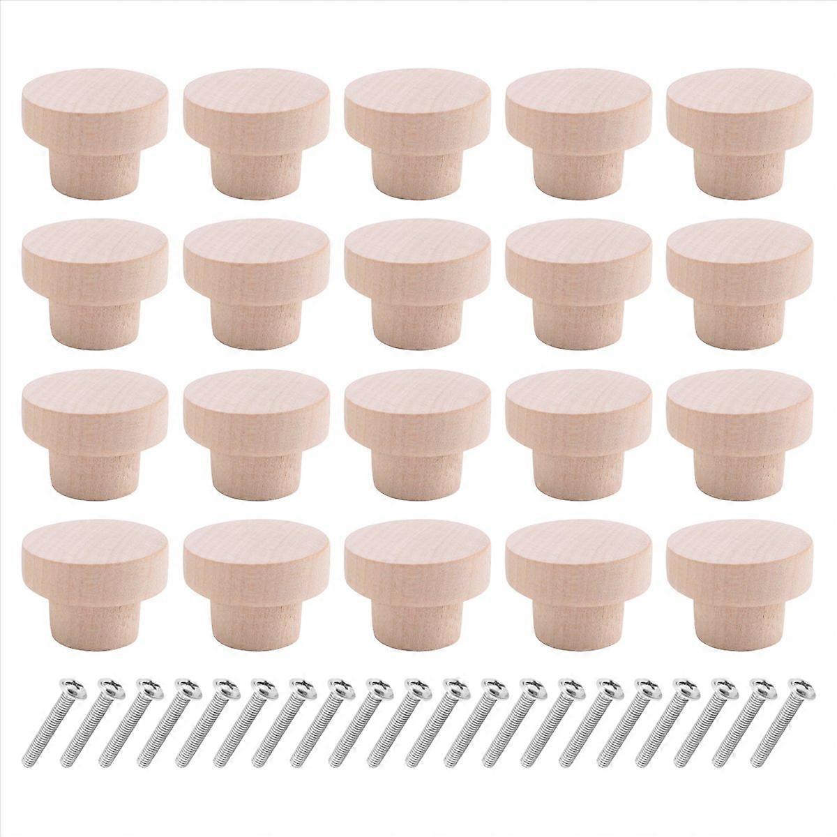 20Pcs Round Unfinished Wood Drawer Knobs 35mm Dia Wood Pulls